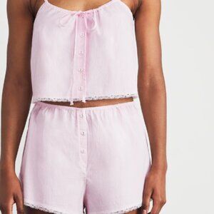 New - SKIMS Cotton Poplin Sleep Cami and Shorts, Cherry Blossom, Size Medium